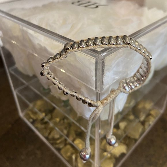 Silver Friendship Bracelet on Neutral Rope - Picture 2 of 3